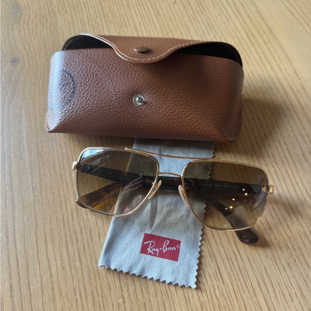 Ray-Ban Gold Frame Sunglasses with Brown Case
